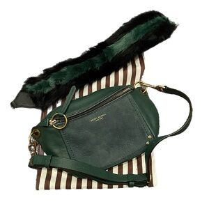 HENRI BENDEL Lenox Leather Hunter Crossbody Belt Bag Fur Strap + Dust Bag | EUC